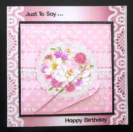 A Touch of Elegance Flowers, Lace & Pearls Fan Pyramage Topper by Hazel Sumner