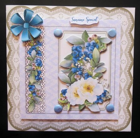 Blueberrys and Wild  Roses  7x7  by Hazel Sumner