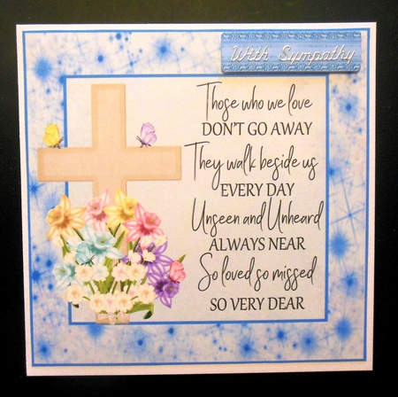 3 Blue floral cross sympathy card front/toppers by Hazel Sumner