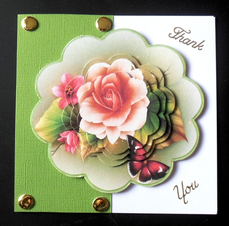 Butterfly and rose scallop card by Hazel Sumner