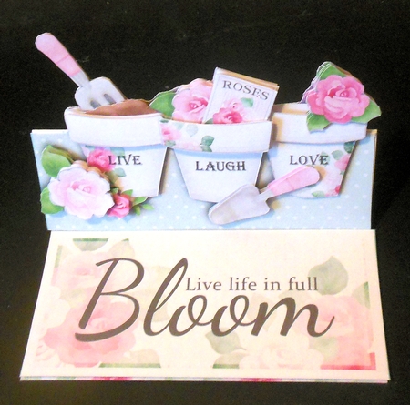 Live Life In Full Bloom 3D Decoupage Easel Card and Envelope by Hazel Sumner