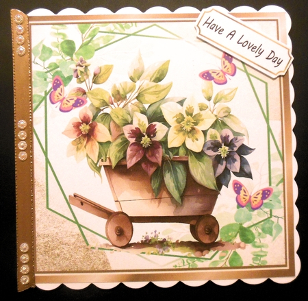  4 Pretty flowers in a wheel barrows and butterflies 8x8 Mini kit by Hazel Sumner