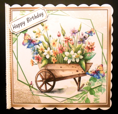  4 Pretty flowers in a wheel barrows and butterflies 8x8 Mini kit by Hazel Sumner