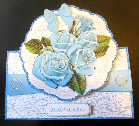 Baby Blue & Gold Roses All Occasions 7 x 7 Shaped Card by Hazel Sumner