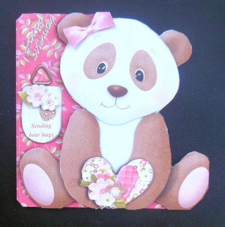 Sending Bear Hugs Shaped Decoupage Card with Insert and Extra Sentiments (pink) by Hazel Sumner