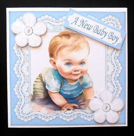 Cute Baby Boy in  blue lace 7x7 Toppers With Buttons (Three) by Hazel Sumner