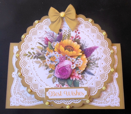 All Occasions Olive & Sunflower Floral 7 x 7 Shaped Card by Hazel Sumner