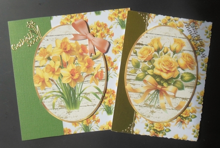 4 Pretty Yellow Daffs,Sunflowers, Roses Toppers, 4 A4 Matching Backing Papers Mini Kit by Hazel Sumner