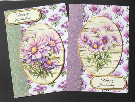 4 Pretty Purple Flowers Whitewash Effect Toppers, 4 A4 Backing Papers Mini Kit by Hazel Sumner