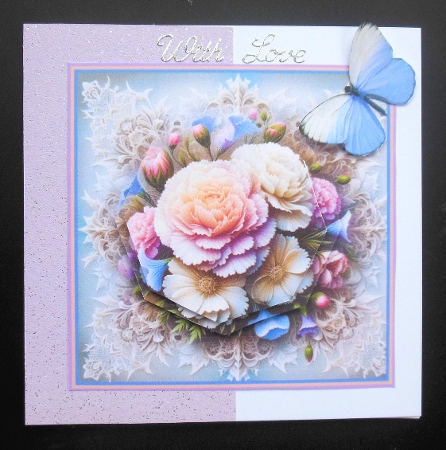 carnations on lace with pyramid toppers  by Hazel Sumner