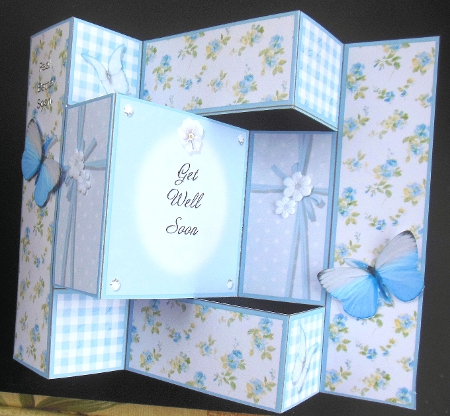 Fresh Blue Flowers - Get Well Soon - Tri Shutter Card by Hazel Sumner