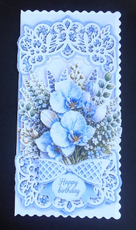 Elegant Blue Orchid Floral Happy Birthday Lace Card Topper by Hazel Sumner