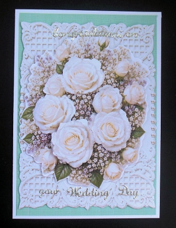 Elegant White Rose Bouquet & Lace 3D Floral Topper by Hazel Sumner