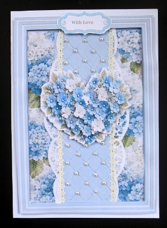 Blue & White Floral Heart Topper – Elegant Embossed Card Front by Hazel Sumner