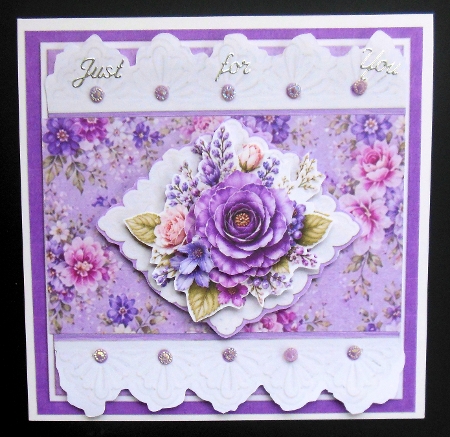 Purple Rose & Lace Floral Card Topper by Hazel Sumner