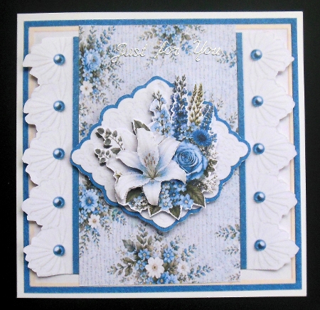 Blue & White Roses Lace Floral Card Topper by Hazel Sumner