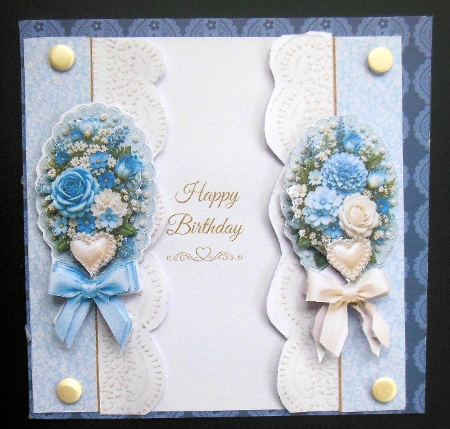 Blue & White Floral Lace Birthday Card Topper by Hazel Sumner
