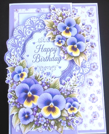 Purple Pansies Lace 5x7 Happy Birthday Card Kit with Floral Toppers by Hazel Sumner