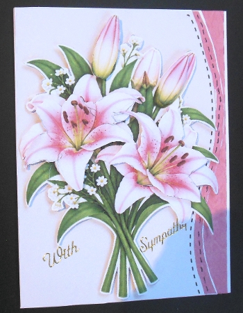 Graceful Pink Lily Bouquet Card Kit with Floral Decoupage and Sentiment Tags by Hazel Sumner