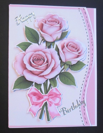 Romantic Pink Rose Bouquet Card Kit with Floral Decoupage and Sentiment Tags by Hazel Sumner