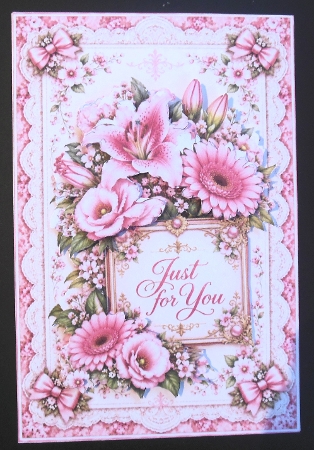 Elegant Pink Floral Just for You Lace Topper for Cards by Hazel Sumner