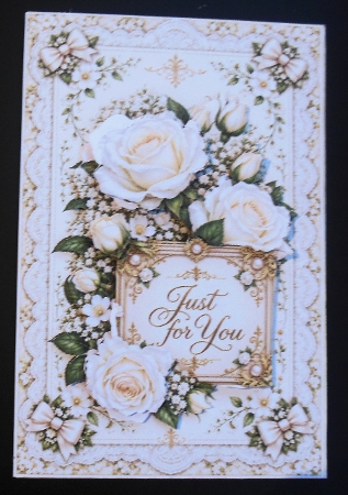 Elegant Cream & White Rose Just for You Floral Topper for Cards by Hazel Sumner