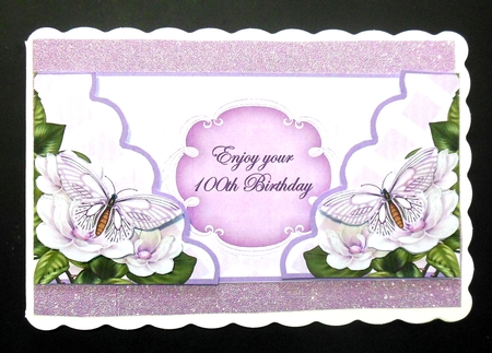 Lilac Butterfly 100th Birthday 3D Fancy Lattice Card Kit by Hazel Sumner