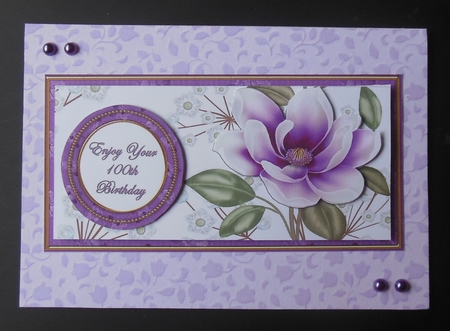 Purple Magnolia 100th Birthday Dl Decoupage Topper by Hazel Sumner