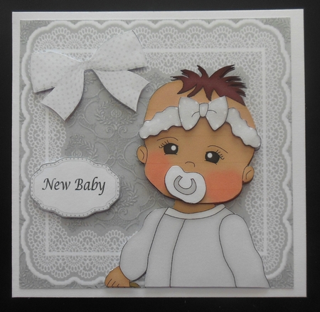 Brown Hair New Baby in White Baby Grow 8x8 Mini Kit by Hazel Sumner