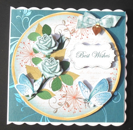 Dteal Rose Best Wishes 7in Circle Decoupage Topper by Hazel Sumner