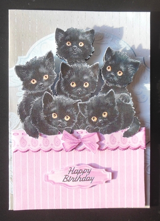 Six Cute Little Black Kittens Over the Edge Card by Hazel Sumner
