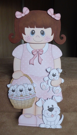 3D On the Shelf Card Kit - Cute Little Girl Cherri with her dog Joi and cute Puppies by Hazel Sumner