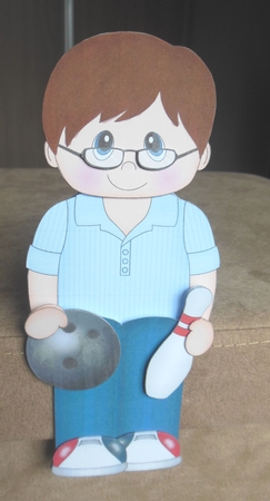 3D On the Shelf Card Kit - Johnie enjoys a game of 10 Pin Bowling by Hazel Sumner