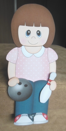 3D On the Shelf Card Kit - Evelyne enjoys a game of 10 Pin Bowling by Hazel Sumner