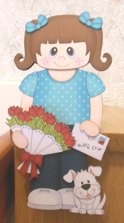 3D On the Shelf Card Kit - Cute Little Girl Judie with Bunch of Roses, letter & Dog Joi by Hazel Sumner