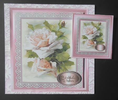 Beautiful Soft Pink Roses on Fine Lace  by Hazel Sumner
