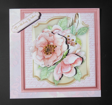 Beautiful Pink Watercoloured roses on a Script mat  by Hazel Sumner