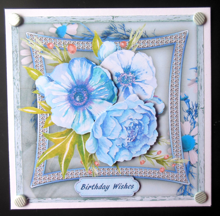 Beautiful  Blue Roses on a Bevelled Frame  by Hazel Sumner