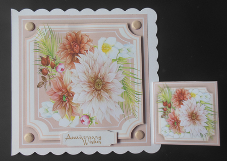 Beautiful Peach  Dalhias on Cut-Out-Mat  by Hazel Sumner