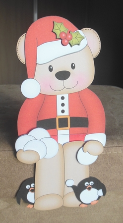 3D On the Shelf Card Kit - Christmas Cute Little Livvy Bear has a Snowball Fight by Hazel Sumner