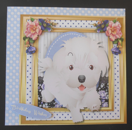 Adorable Fluffy Pup in a Stitched frame  by Hazel Sumner