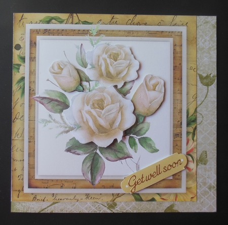 Beautiful Cream Roses on a Vintage Mat  by Hazel Sumner