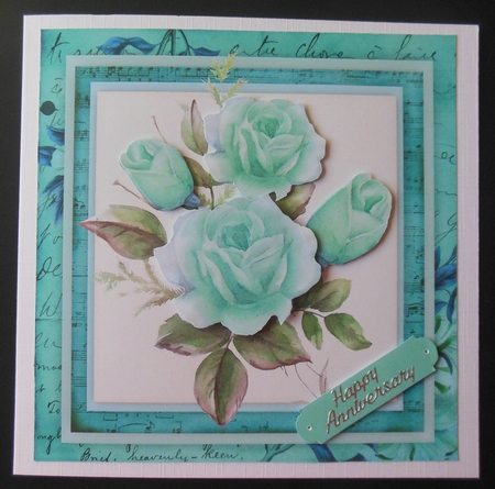 Beautiful Aqua Roses on a Vintage Mat  by Hazel Sumner
