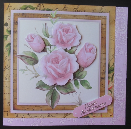 Beautiful Pink  Roses on a Vintage Mat  by Hazel Sumner
