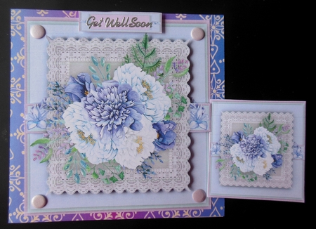 Beautiful Peony Roses on Vintage Lace, by Hazel Sumner
