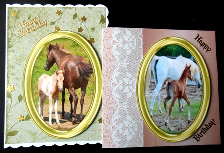 2 , Beautiful Oval Toppers With Mother and Foal , by Hazel Sumner