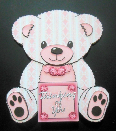 Lacy A-Frame Teddy Bear Card - Salmon Pink by Hazel Sumner