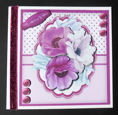 Cerise Anemones in a scalloped frame  by Hazel Sumner