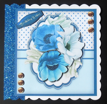 Blue Anemones in a scalloped frame  by Hazel Sumner