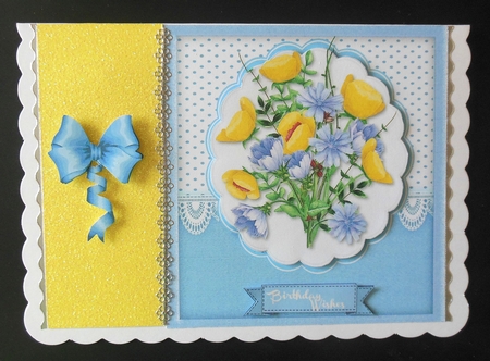 Beautiful Bouquet on a blue lace mat  by Hazel Sumner